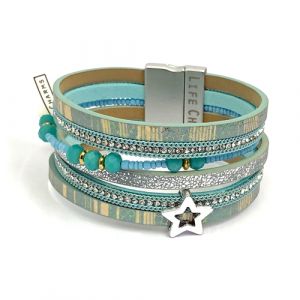Life Charms - BT08 - Armband - 6 Row Aqua Star Wrap