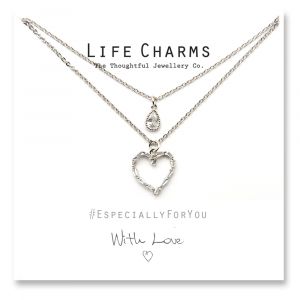 Life Charms - YY14 - Halskette - 2 layer CZ Silver Heart + Teardrop