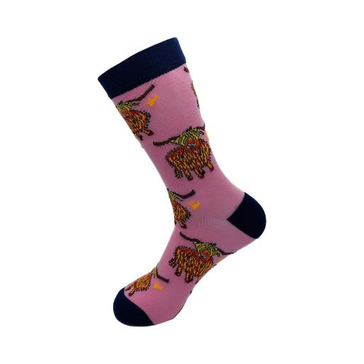 ECO CHIC - Bamboo Sock - SK11PK - Pink Highland Cow