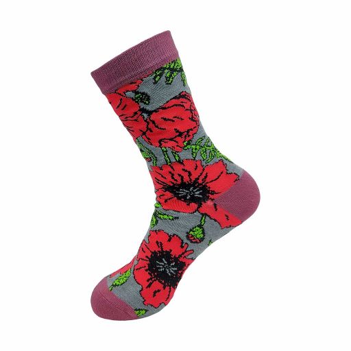 ECO CHIC - Bamboo Sock - SK12GY - Grey Poppies